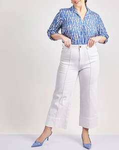 PARABITA Pantaloni cropped denim alb cu cusaturi